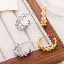 四叶草微镶锆石耳钉女复古法式轻奢时尚潮流耳饰女小众个性高级感