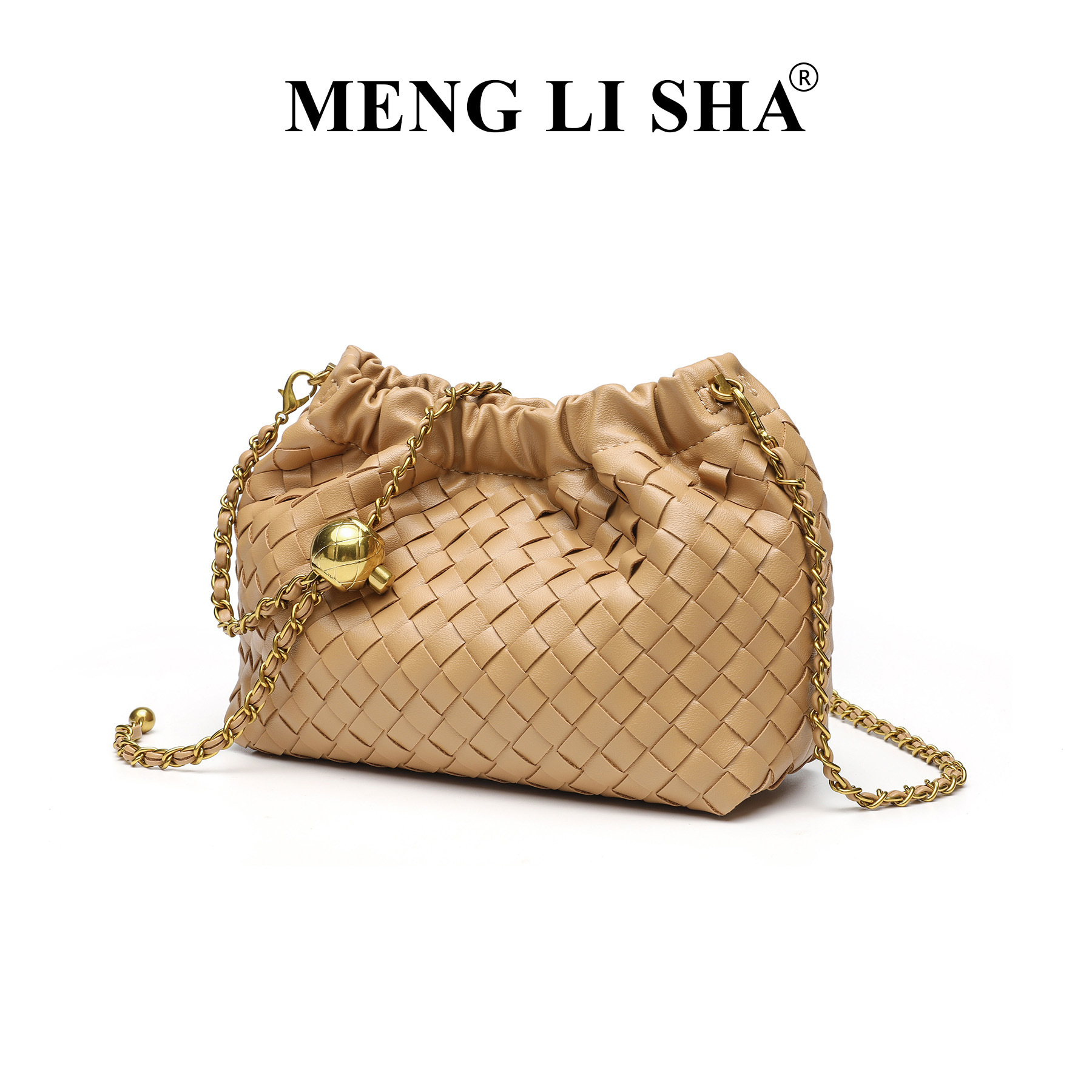 Túi đeo chéo nữ dệt thủ công kiểu Chanel dây rút xếp nếp dạng đám mây