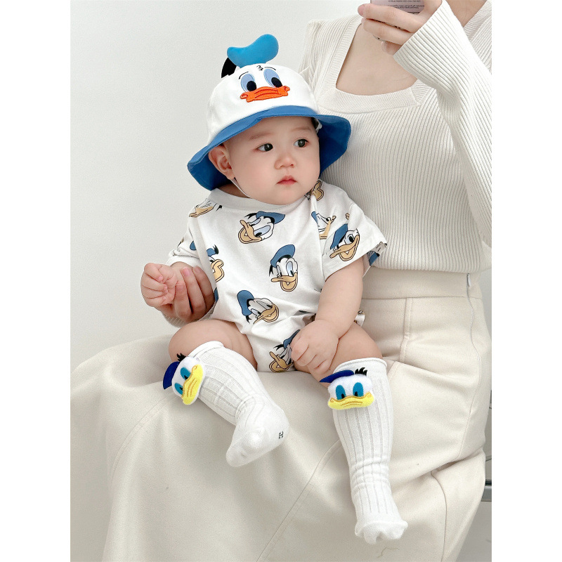 Authentic Cartoon Donald Duck Short-Sleeved Triangle Bag Baby Clothes Infant a Cotton Soft Baby Outing Clothes Suit