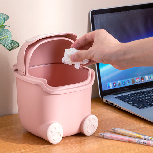 Desktop trash bin mini creative cartoon with lid household shake lid vanity desk office storage paper basket