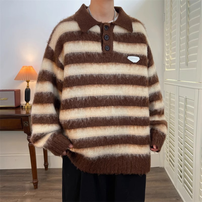 Retro design knitted sweater with zipper for men and women