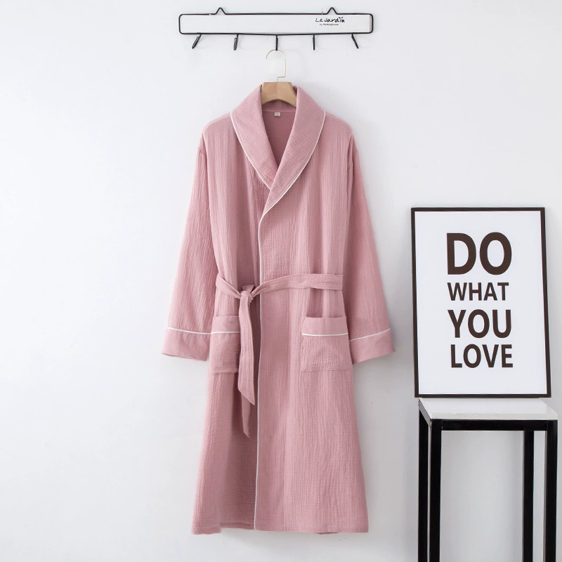 Cotton Bathrobe, Plus Size, Thin Long Belt, Long Sleeve Hotel Style