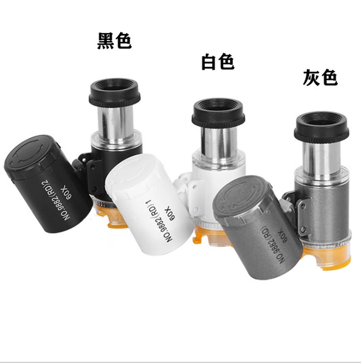 60 раз портативное увеличительное стекло холодное и теплое 3 светодиода флуоресцентный серебряный Юань текстильный идентификационный микроскоп для печати 9882 Новый