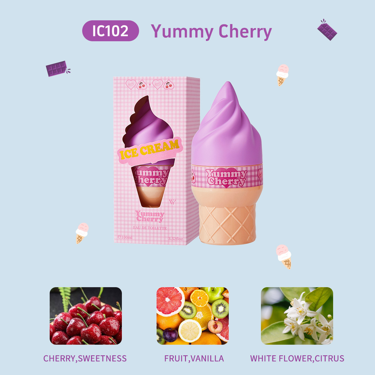 Perfume de mujer genuino europeo y americano con aroma a helado, fragancia gourmet, aroma duradero, venta al por mayor de fábrica de cosméticos.