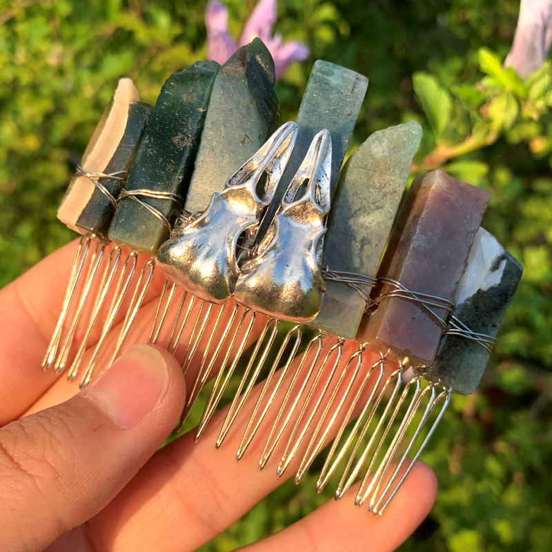 인도 마노 + 실버 까마귀 머리