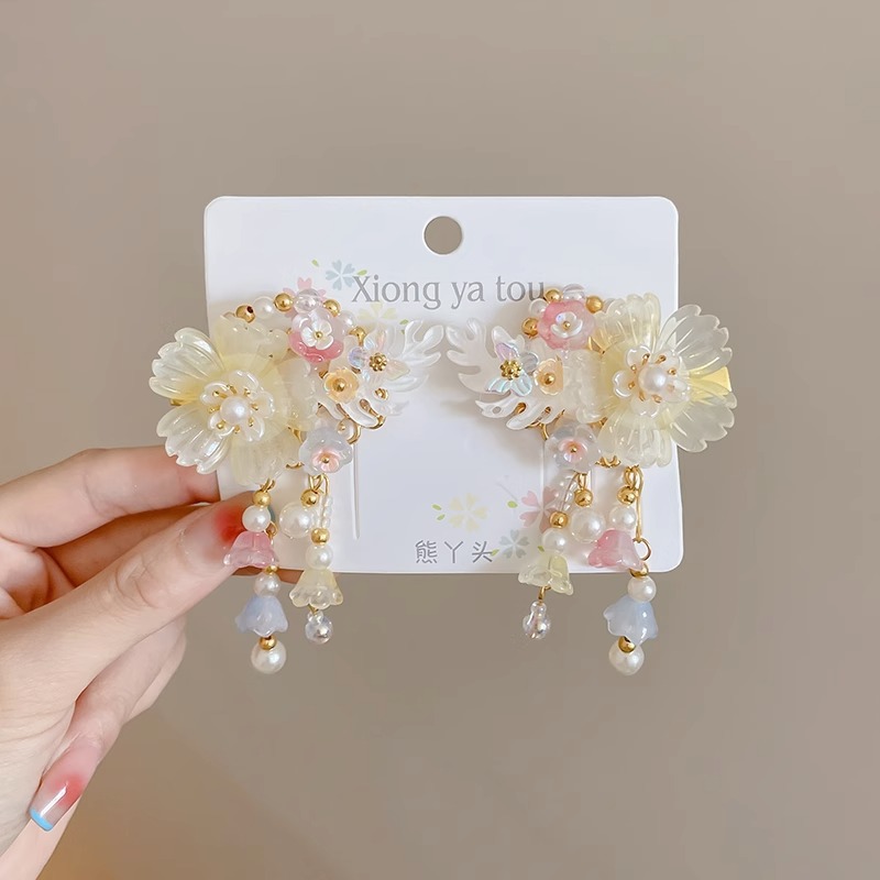 Hanfu tocado de cabello de niñas bordas vestidos antiguos para el cabello de niñas tarjetas de cabello de niñas vestidos antiguos accesorios princesas niñas clips para el cabello