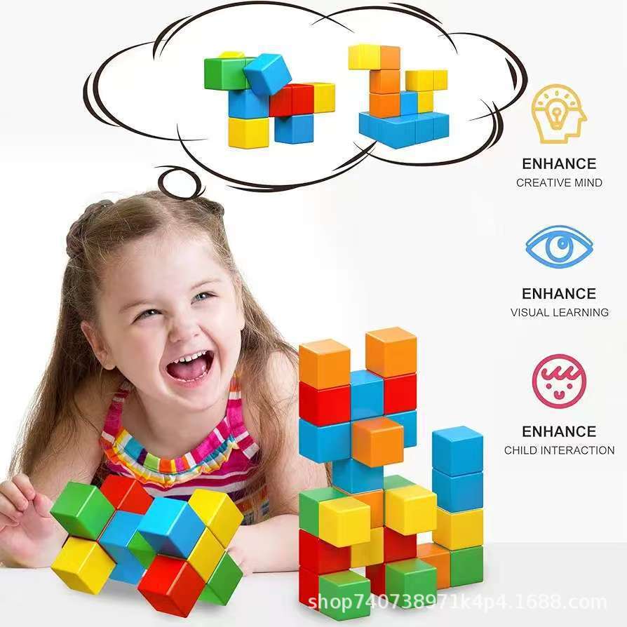Cross-Border Wholesale Magnetic Cube Geometric Model Six-Sided Magnetic Three-Dimensional Solid Color Toy Building Educational Building Blocks