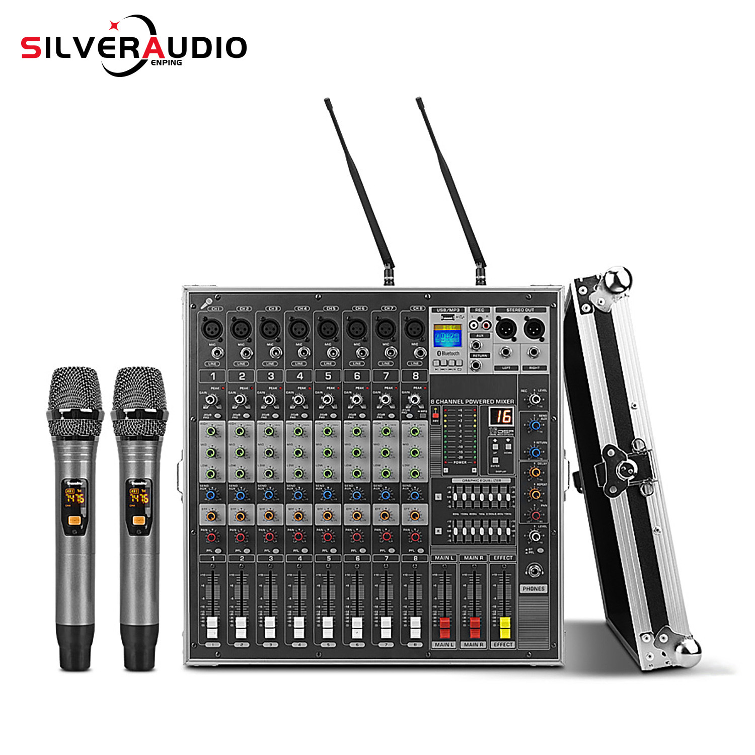 GAX-MK290 专业8路舞台演出大功率有源调音台功放一体机带无线麦