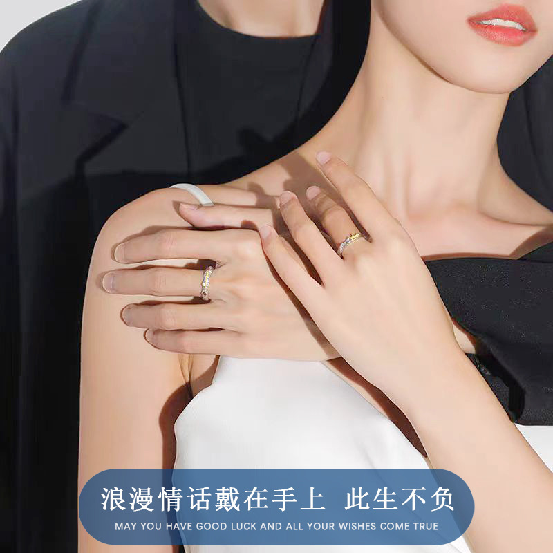 公主与骑士情侣戒指一对男女款开口对戒纪念礼物送女朋友百搭指环|undefined