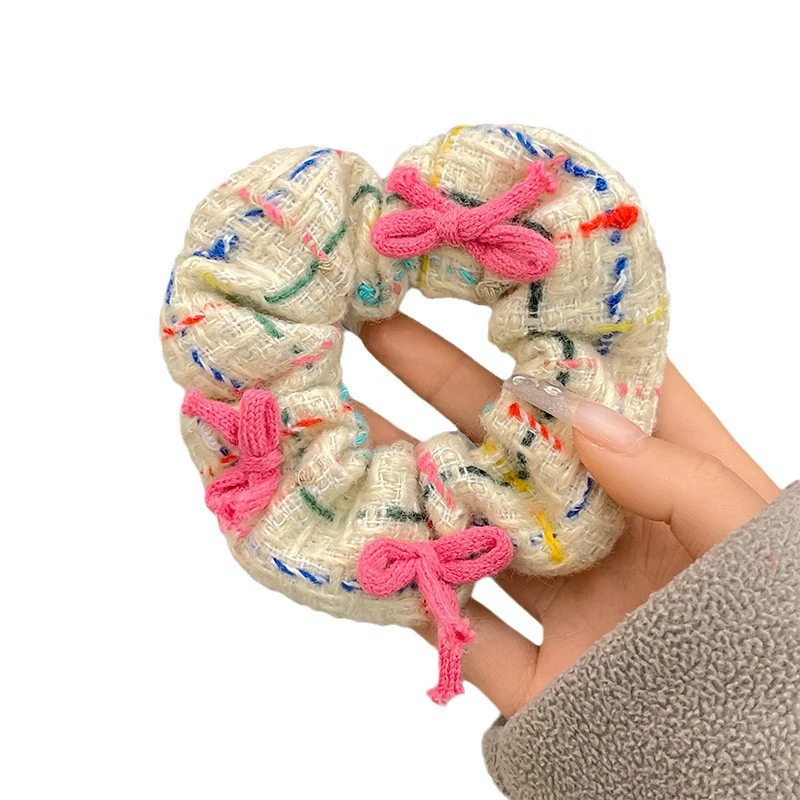 Lace plush bow large intestine hair tie women's hair tie ball head ponytail head rope college style rubber band hair accessory