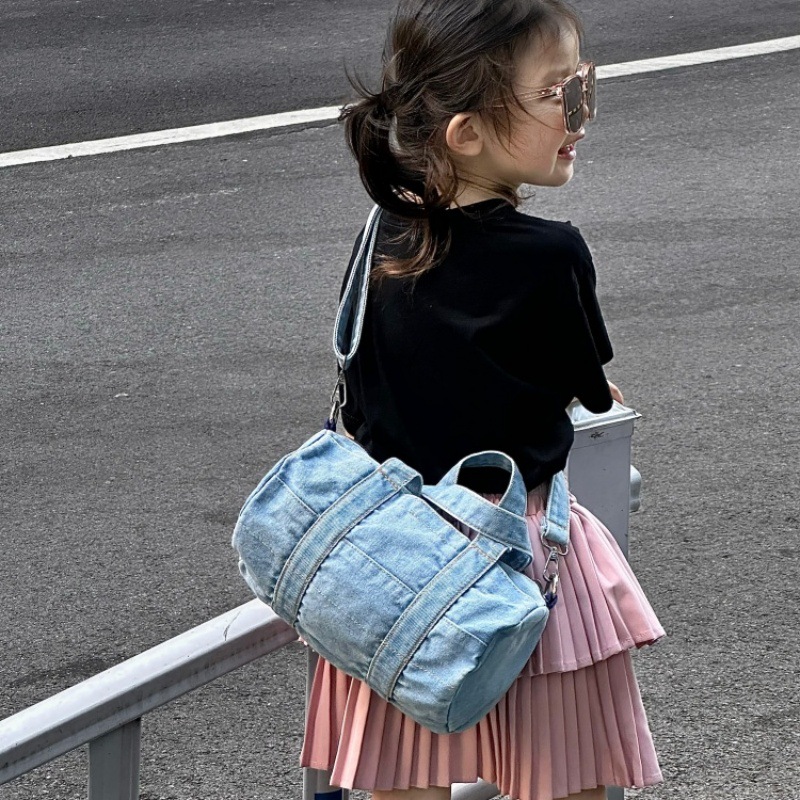 Bolsa de hombro para niños y niñas, moda coreana, lienzo popular, mochila para niños, bolsas de vaqueros de color sólido.
