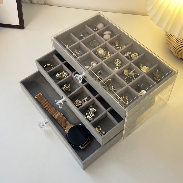 Caja de almacenamiento de joyas anti-oxidación pendientes collar franela acrílico de gama alta exquisita caja de joyería artefacto