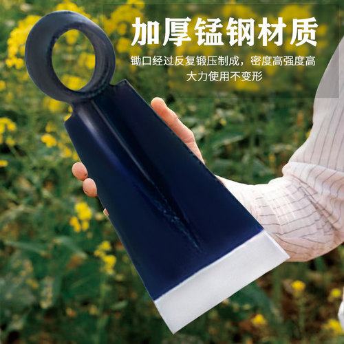 A large wooden-handled manganese steel spade, outdoor agricultural tool, full steel, thickened, household flat spade, old-fashioned forged steel spade