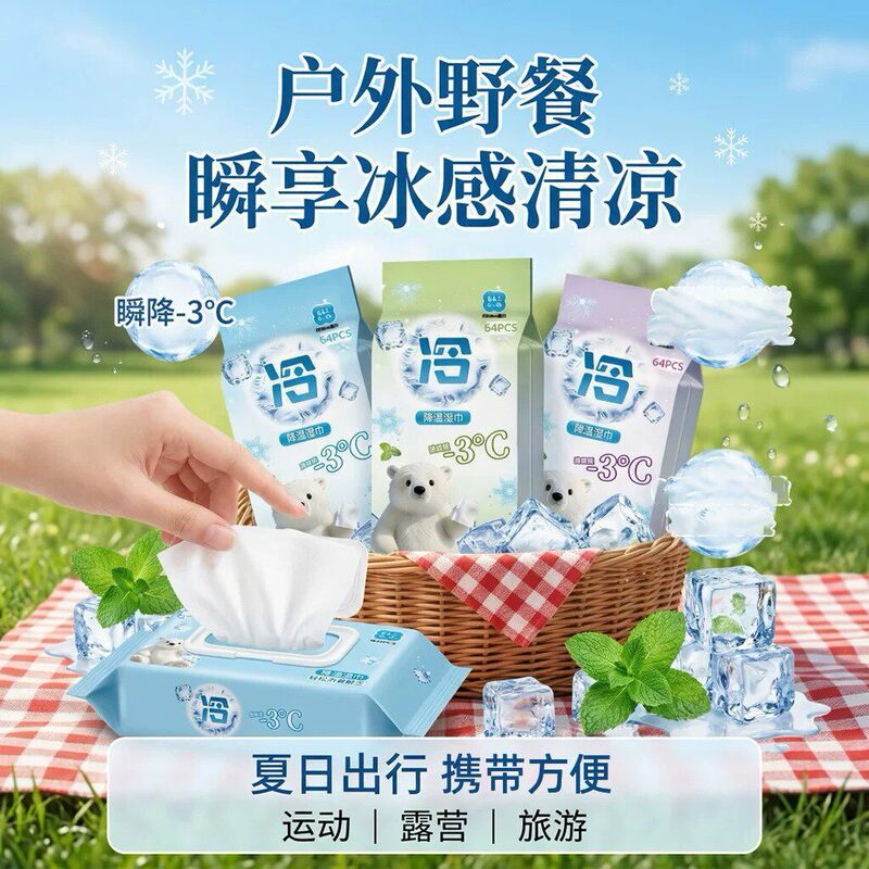 Cooling Wet Wipes, Extra Large, Individually Packaged, Anti-Heatstroke, Ice-Cold Feeling, Disposable Sports Towels