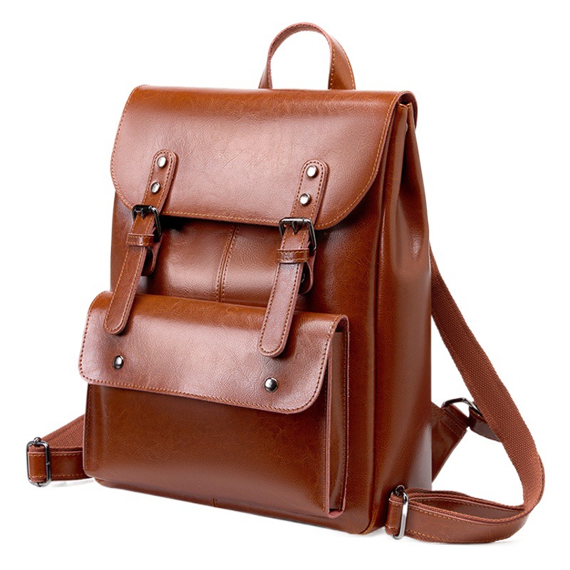 Genuine Leather Backpack Women's Wear-resistant Cowhide Computer Backpack College Style 14 Inch Large Capacity British Retro Unisex Full Leather