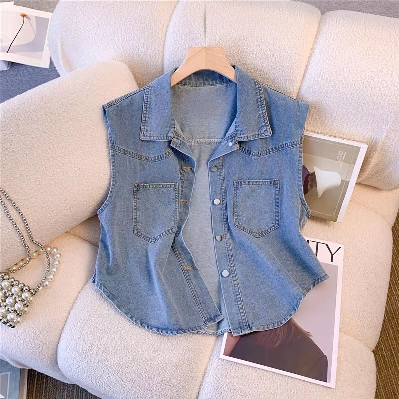 Denim Vest Jacket for Women Summer Thin Petite Outer Jacket 2025 New Sleeveless Vest Waistcoat Top