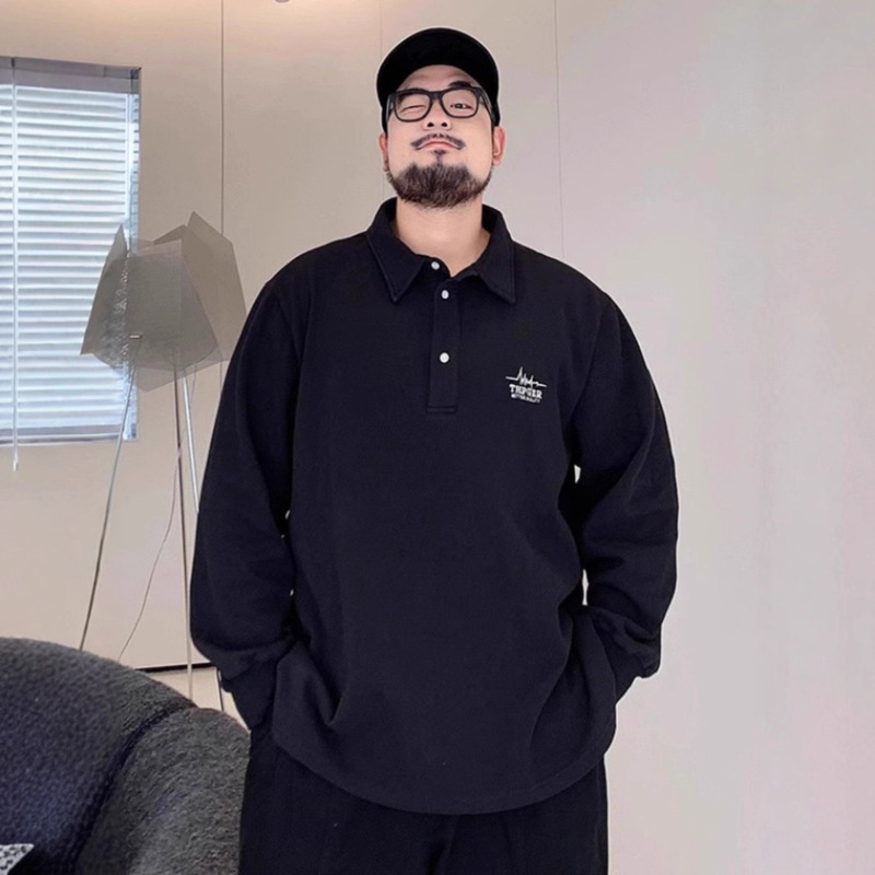 Plus-Size Men's Spring and Autumn Long-Sleeve Polo Shirt, Oversized Loose T-Shirt, Trendy Casual Versatile Top