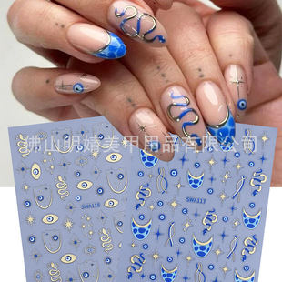 New Bohemian Style Nail Art Stickers Ins Hot Stamping Blue Devil's Eye Snake Pattern Star Back Adhesive Nail Stickers