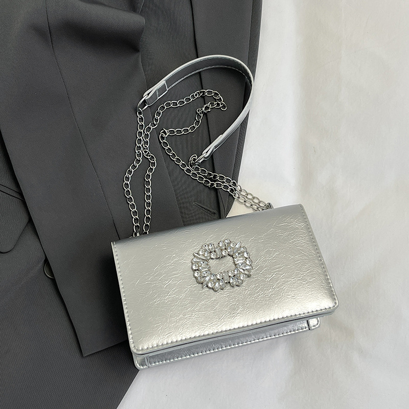 Bolsa cuadrada de diamante de alta calidad para mujeres 2024 otoño nueva moda coreana de textura universal cadena de hombro mochila