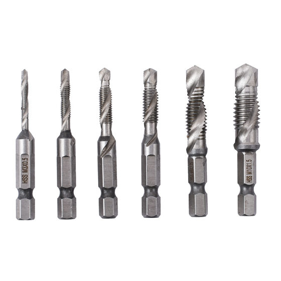 6PCs hexagonal shank composite tap multi-function drilling tapping Chamfering all-in-one machine tap Spiral Tap Tapping