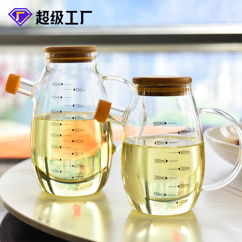 Engrasador de vidrio botella de aceite cocina hogar a prueba de fugas aceite no colgante con escala de gran capacidad salsa de soja botella de vinagre botella de condimento