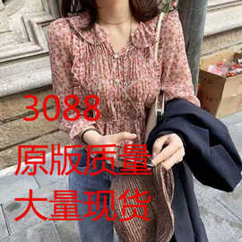 仙气蕾丝上衣韩版衬衫3088春夏新款长袖碎花雪纺衫女