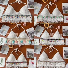 新款欧美跨境刺绣针织吊带女度假风美背镂空性感彩色背心短款上衣