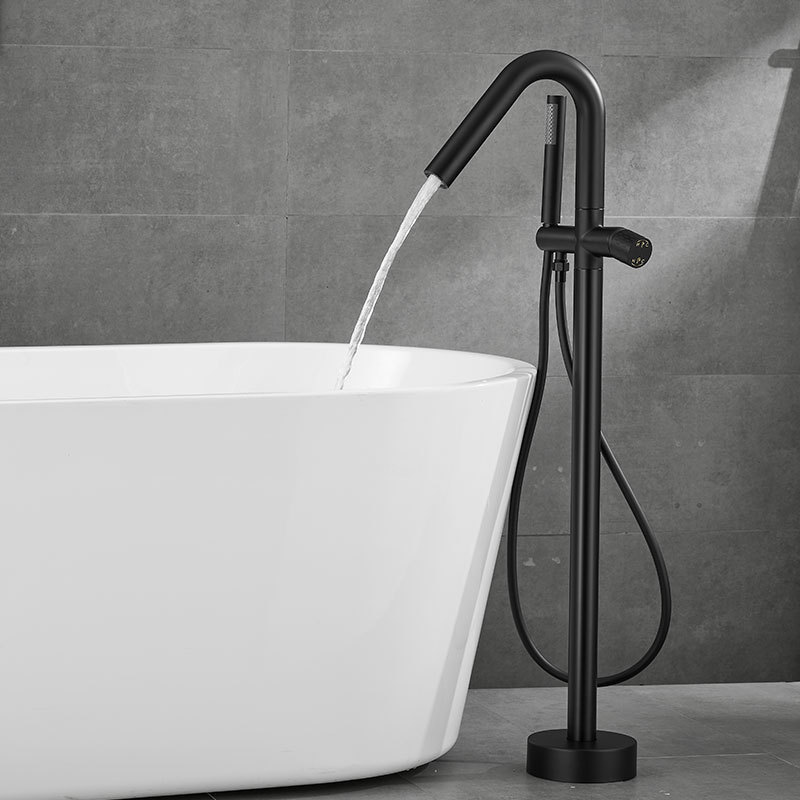 All-copper gun, grey floor-standing bathtub, faucet, independent hot and cold column basin, wooden bucket, shower head, light luxury undefined
