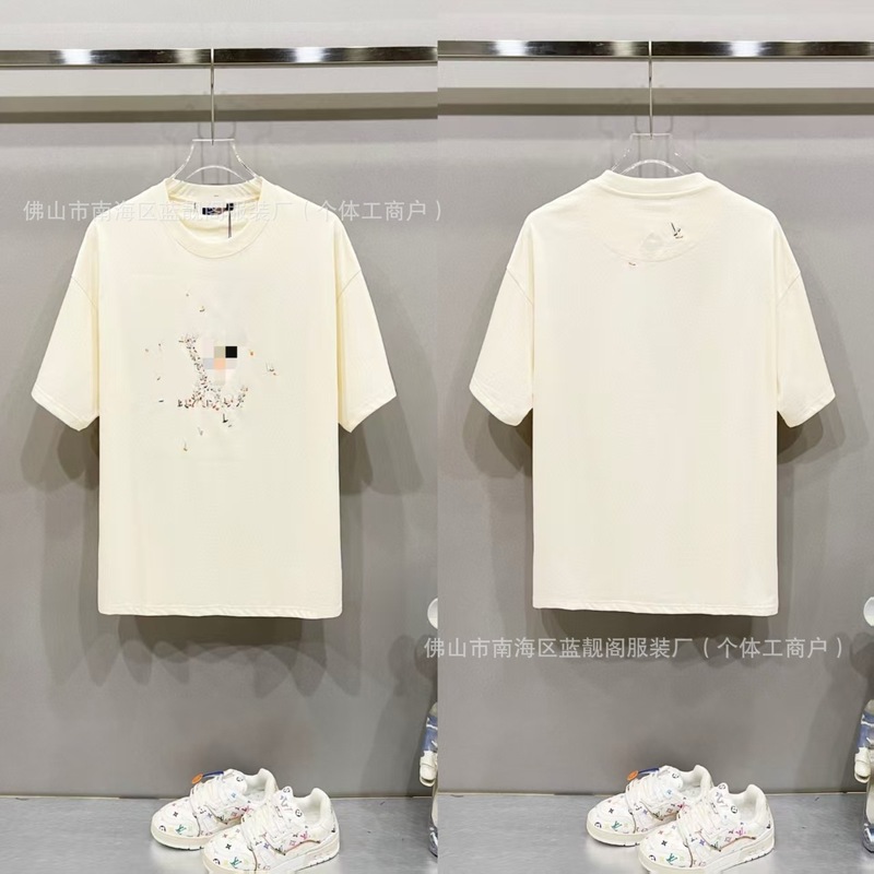 跨境奢潮驴家高品质L满印字母短袖潮牌外贸经典款圆领男女宽松T恤|undefined