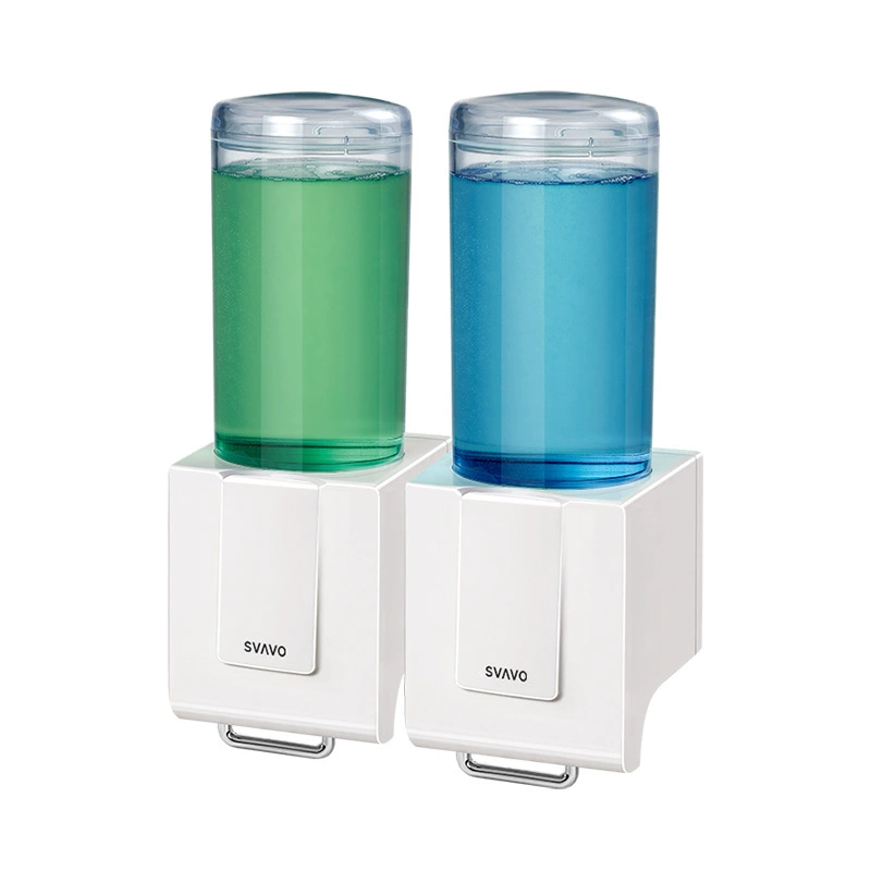 Manually press the soapromer kitchen bathroom handwashing table single double head double -headed holes -free wall -mounted transparent plastic bottle