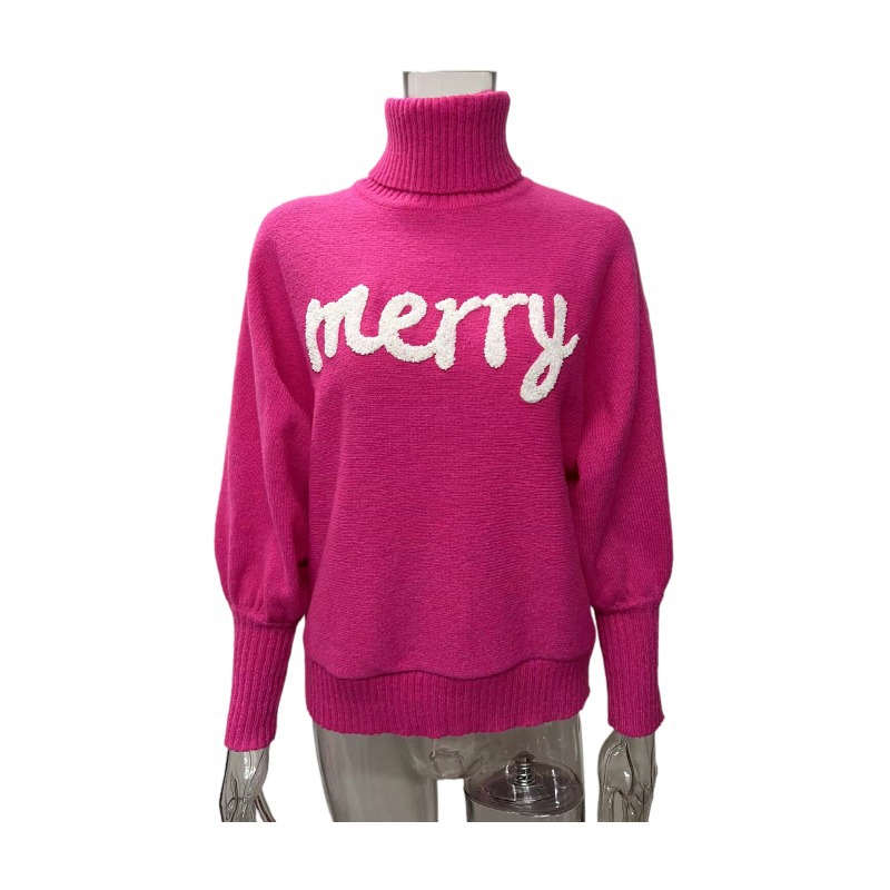 350g Weight Long Sleeve Sleeve Length Pullovers Placket Type Batwing Sleeve Sleeve Type Polyester, Polyacrylonitrile Fiber Fabric Type Long Top Length Sweater Tops Type Daily Occasion Turtleneck Neckline Loose Fit Type Christmas Festival Letter Pattern Winter, Autumn Season Women's Gender Embroidery Design Streetwear Style Wholesale Women's Streetwear Letter Long Sleeve Embroidery Sweaters & Cardigans 34