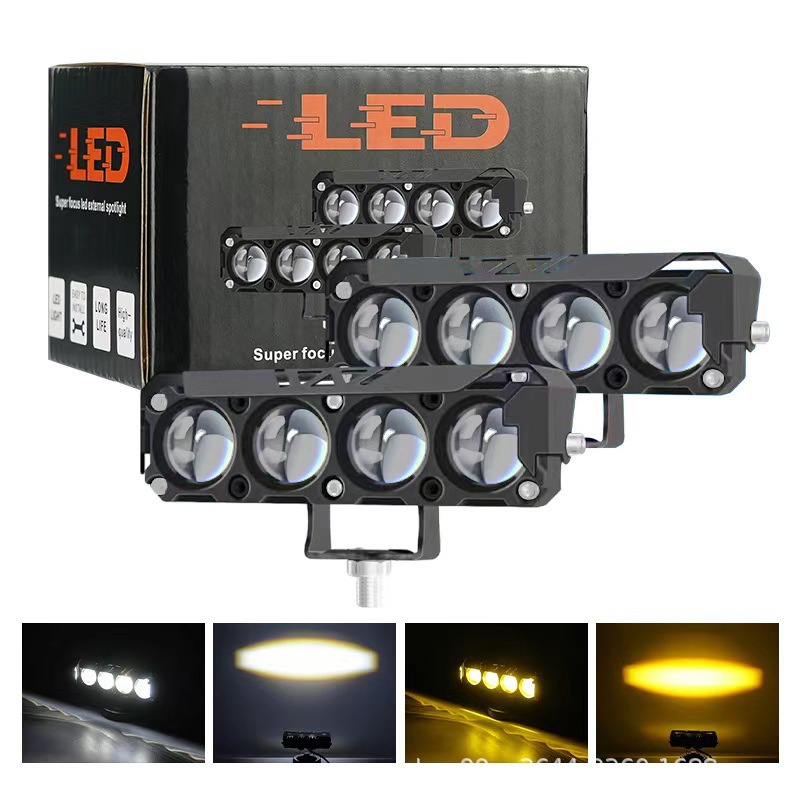 Nuevo transfronterizo de motocicleta faro de luz LED amarillo y blanco doble color alto y bajo faro al por mayor