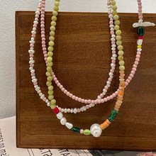 小众设计彩色米珠串珠珍珠项链女韩国复古个性简约百搭时尚颈链