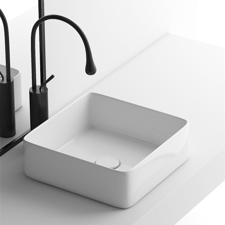 Simple Square Countertop Basin, Balcony Bathroom Washbasin, Hotel Ceramic Washbasin, Large and Small Size Artistic Basin