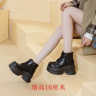 小个子公主秋冬骑士靴瘦瘦女靴显瘦百搭圆头靴粗跟厚底增高中筒靴