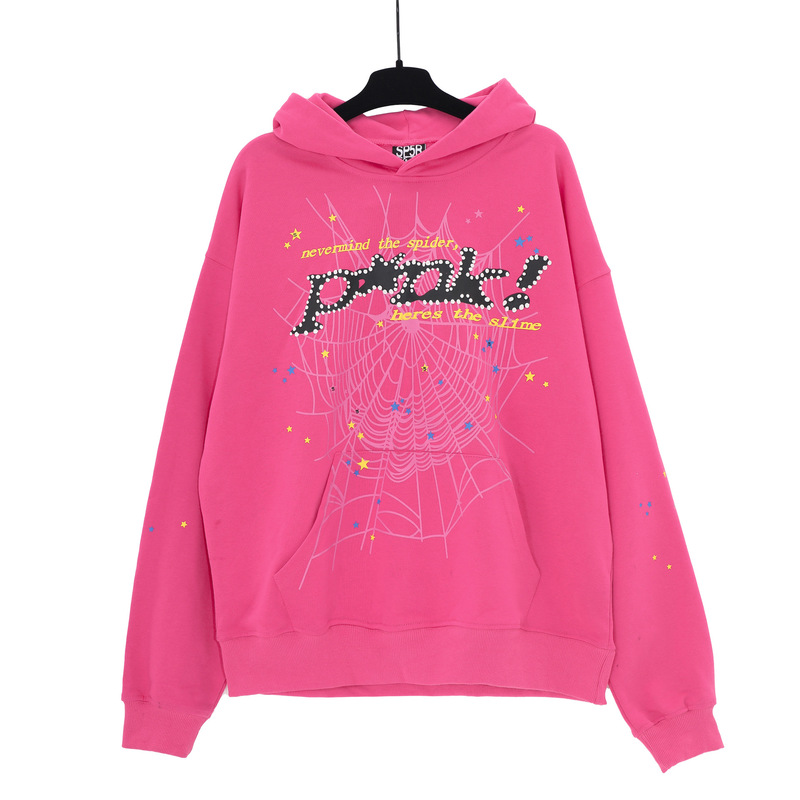 外国貿易Sp1derヒップホップ歌手と同じスタイルのフォームレター555カップル用フード付きパーカーPinkスウェットシャツ|undefined