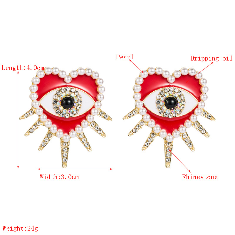 Fashion Exaggerated Diamond-studded Oil Drop Pearl Love Earrings display picture 1