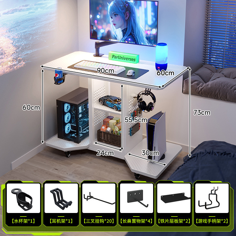 Mesa de computadora de madera sólida pequeña mesa de dormitorio doméstica de deportes electrónicos escritorio puede colocar la computadora principal pequeña mesa móvil agujero al lado de la cama placa agujero