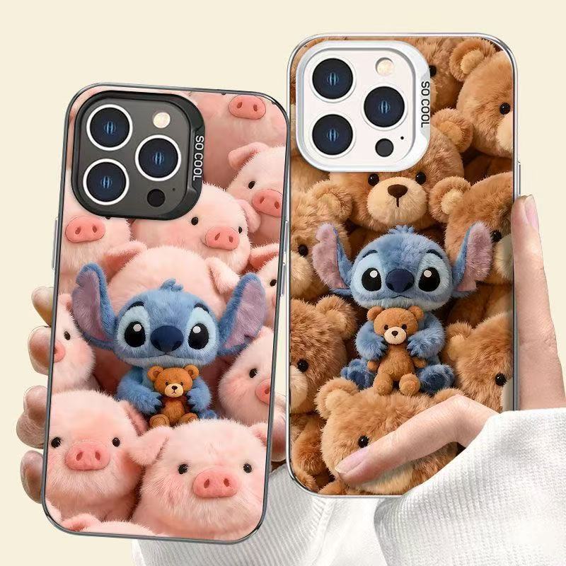 Flat Printed Bear Pig Stitch Color Silver Mobile Phone Case Suitable for Apple Oppo Xiaomi Vivo Huawei Iq