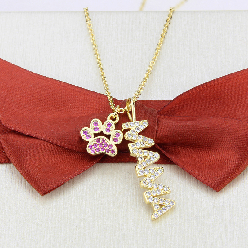 inlaid zirconium BABY MAMA cat claw pendant necklace