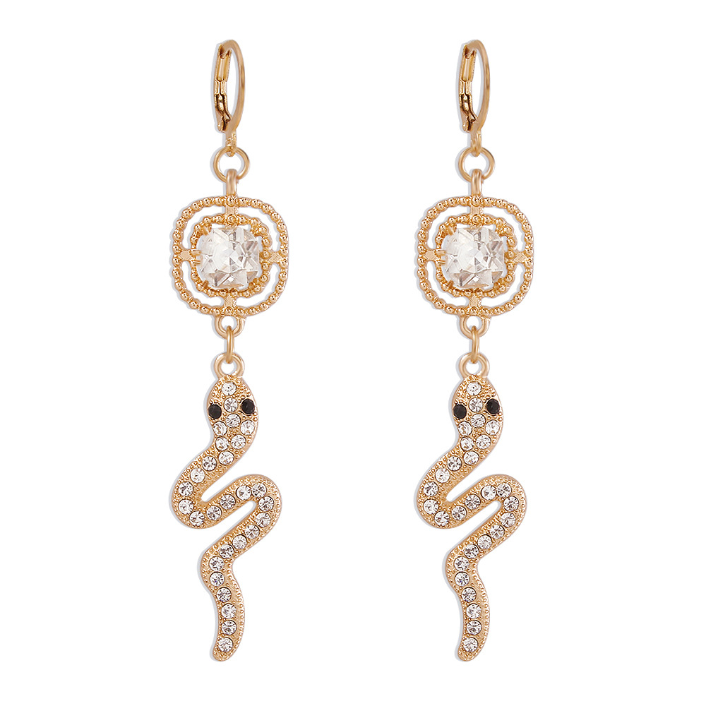 Fashion Gold Color Geometric Square Diamond Snake Earrings