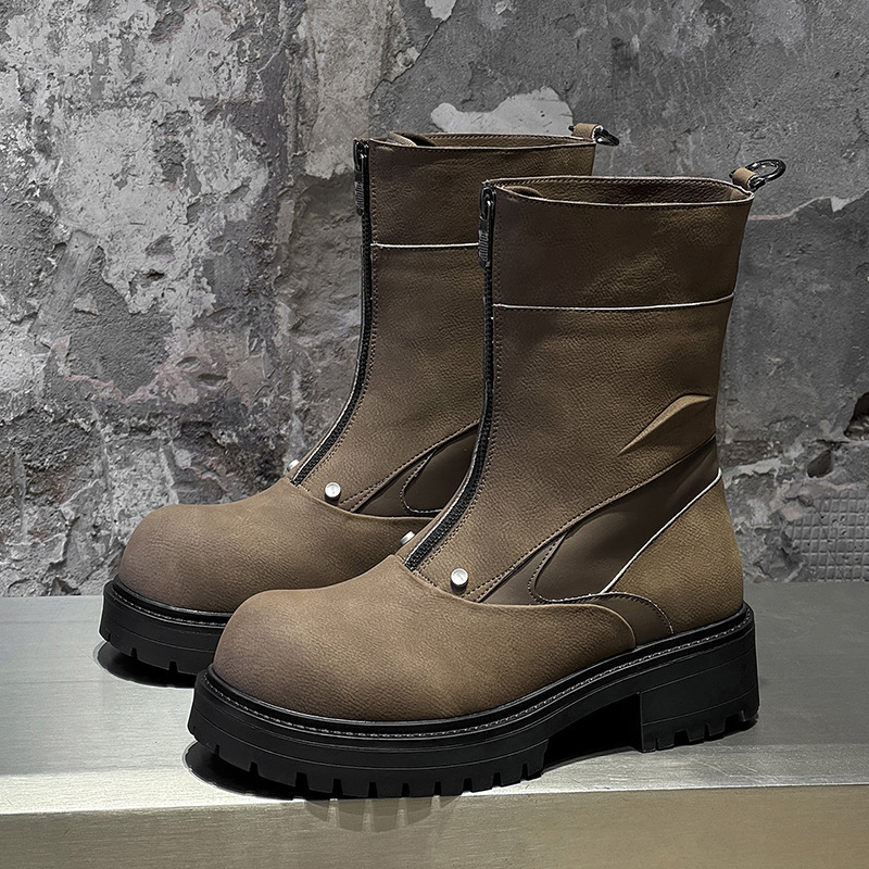 Men's wind-powered wheel boots with a front zipper, thick soles, and a unique design, fashionable men's boots 23392-J Men's wind-powered wheel boots with a front zipper, thick soles, and a unique design, fashionable men's boots 23392-J