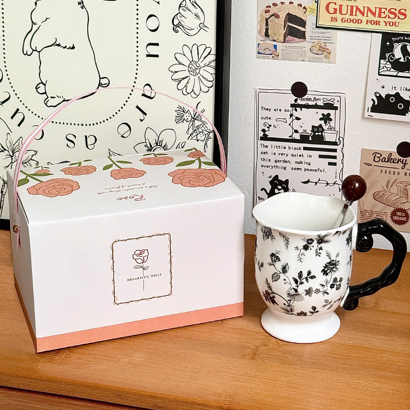 Taza vintage de cerámica con cuchara Taza de alto valor Taza de recuerdo Taza de café de oficina Taza de agua doméstica