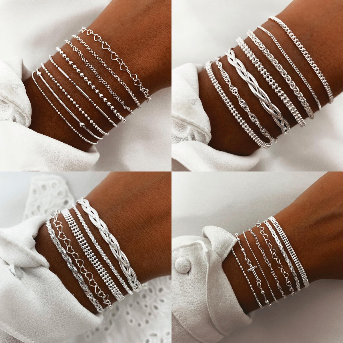 Cross-Border Hot-Selling Retro Cross Cold Style Bracelet Set, Personalized Simple Hollow Multi-Layer Stacked Hand Jewelry Accessories
