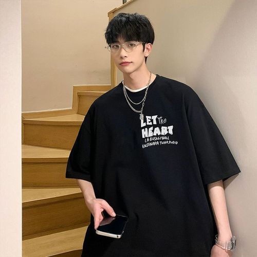 Men's 2025 Summer Ice Silk Thin Short-Sleeve T-Shirt Hong Kong Style Solid Color Loose Heavyweight Ins Short-Sleeve T-Shirt