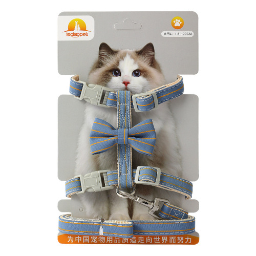 Wholesale gentleman's bow tie striped cat leash I-shaped leash anti-breakaway cat leash leash cat leash