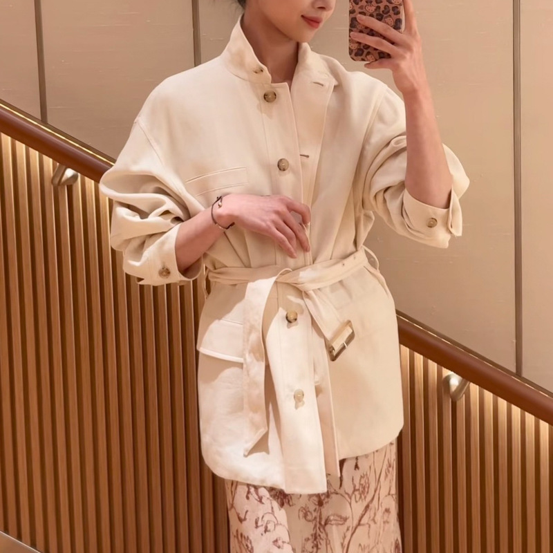 Shenzhen Nanyou Old Money Style Wool and Linen Blend Belted Coat for Women, Summer 2026 New Turn-Down Collar Mid-Length Top Shenzhen Nanyou Old Money Style Wool and Linen Blend Belted Coat for Women, Summer 2026 New Turn-Down Collar Mid-Length Top