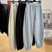 2025新款松紧腰抽绳立体褶皱宽松束脚卫裤女秋冬季运动加绒哈伦裤