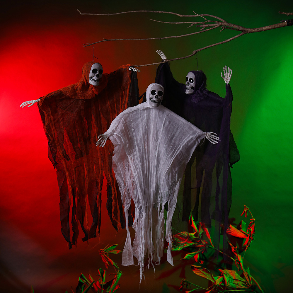 Decoración de Halloween, gasa de calavera, habitación fantasma colgante, casa embrujada, ambiente de fiesta, accesorios, fantasma colgante de calavera de terror