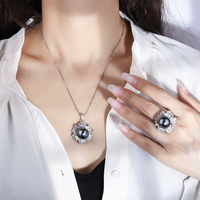 庄生生 Copper jewelry, stone inlay, beads from pearl, pendant, necklace, 14mm